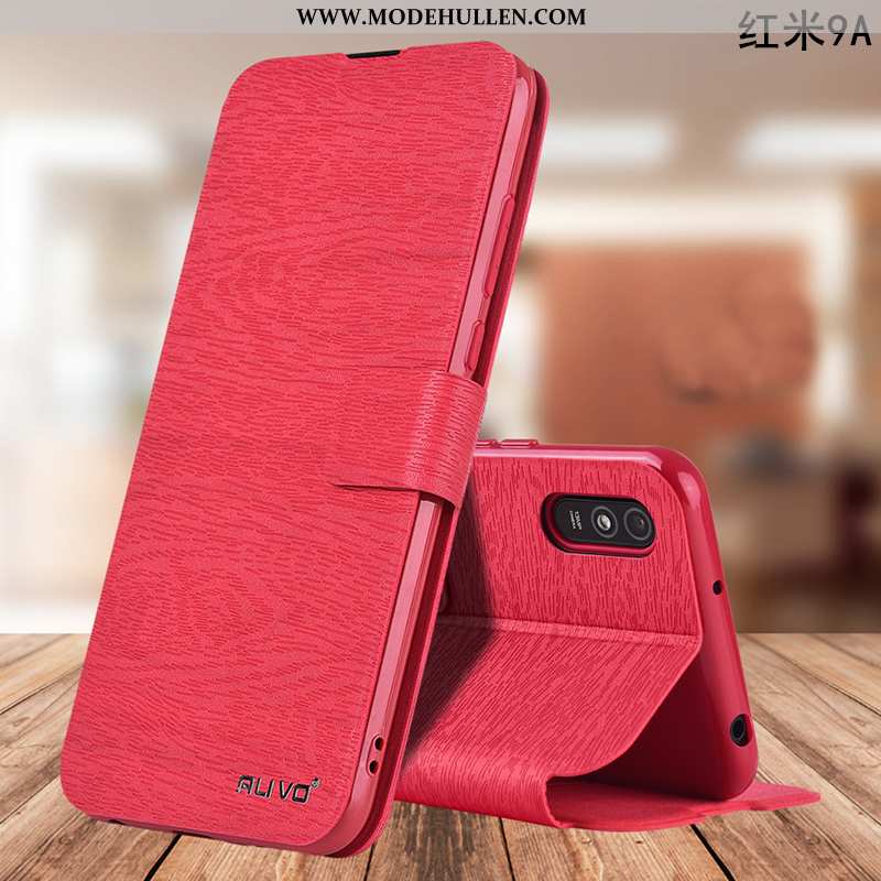 Hülle Xiaomi Redmi 9a Schutz Lederhülle Handy Folio Rot Mini Weiche Rote