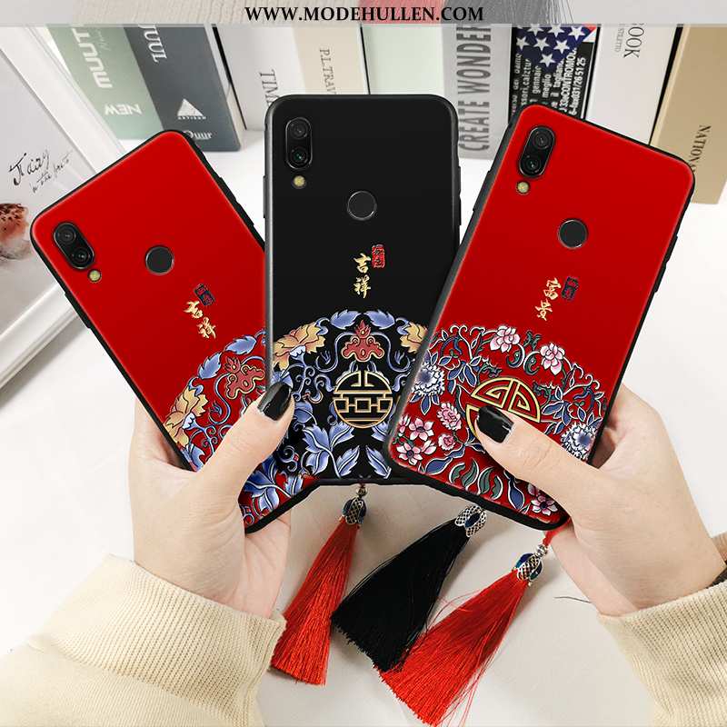 Hülle Xiaomi Redmi Note 7 Retro Trend Rot Prägung Schutz Totem Schwarz