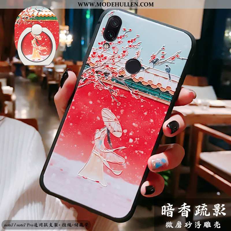 Hülle Xiaomi Redmi Note 7 Silikon Schutz Chinesische Art Halterung Handy Anti-sturz Rote
