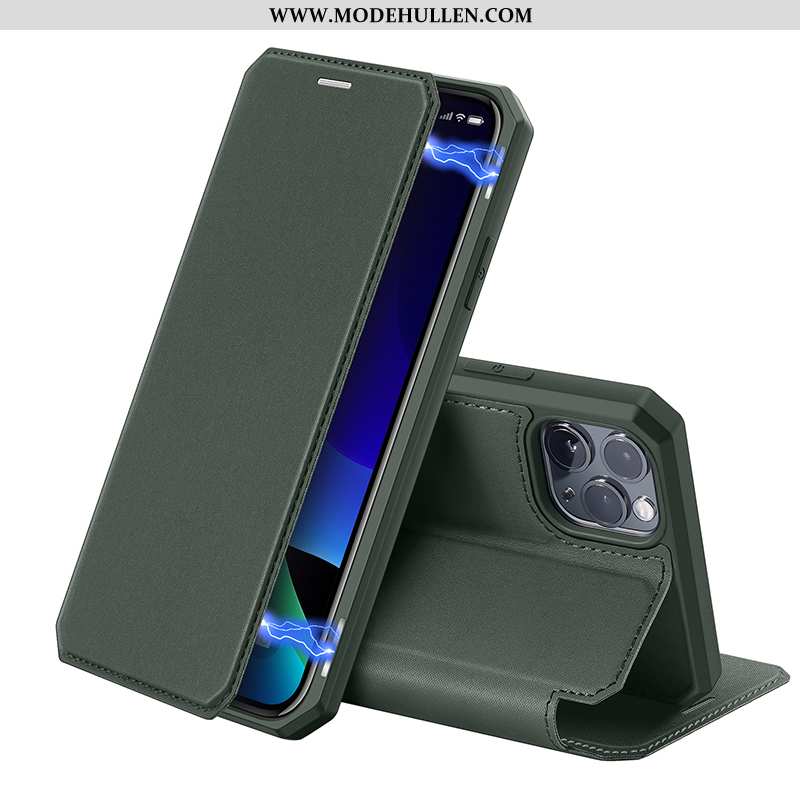 Hülle iPhone 11 Pro Max Schutz Lederhülle Case Alles Inklusive 2020 Persönlichkeit Magnetismus Grün