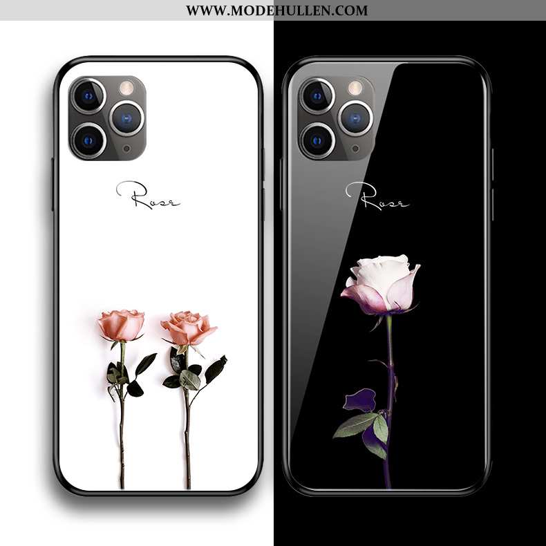 Hülle iPhone 11 Pro Max Silikon Schutz Persönlichkeit Weiß Glas Handy Blumen Weiße