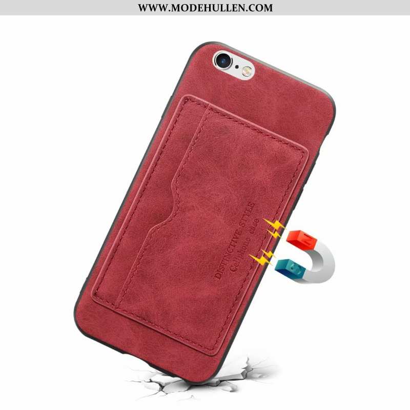 Hülle iPhone 6/6s Plus Leder Schutz Handy Einfassung Rot Halterung Rote