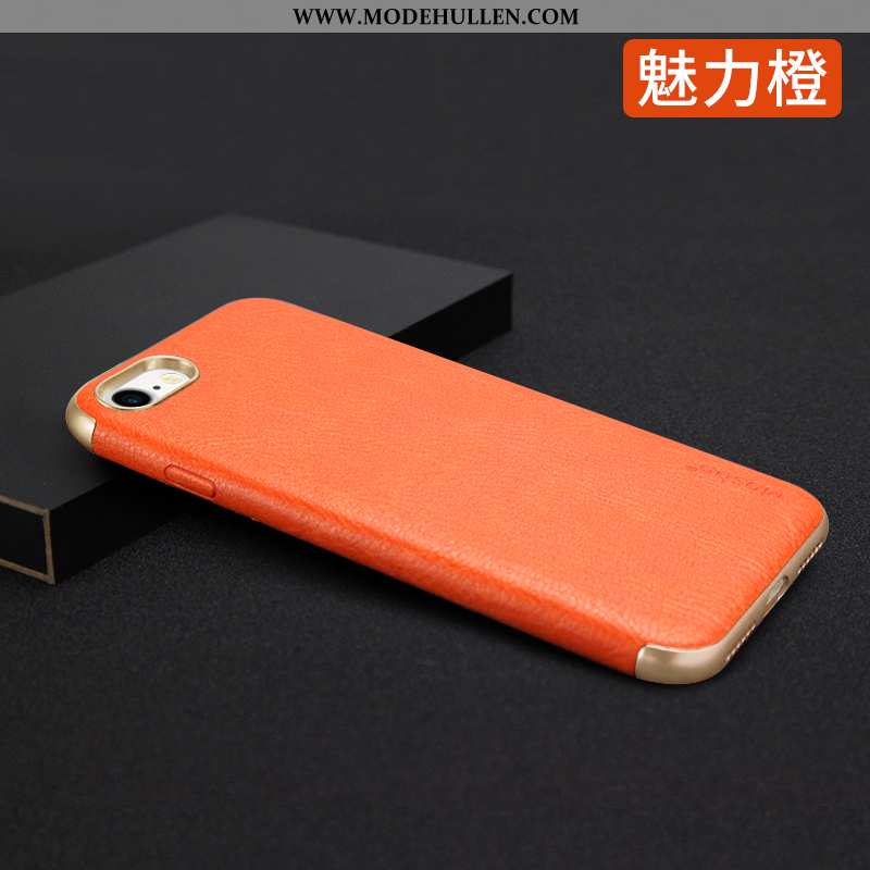 Hülle iPhone 7 Schutz Trend Weiche Orange Einfarbig Business Pu