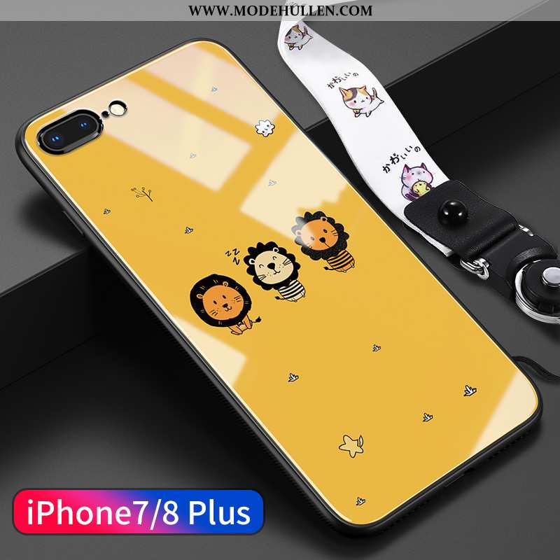 Hülle iPhone 8 Plus Glas Hängende Verzierungen Anti-sturz Karikatur Silikon Netto Rot Gelbe