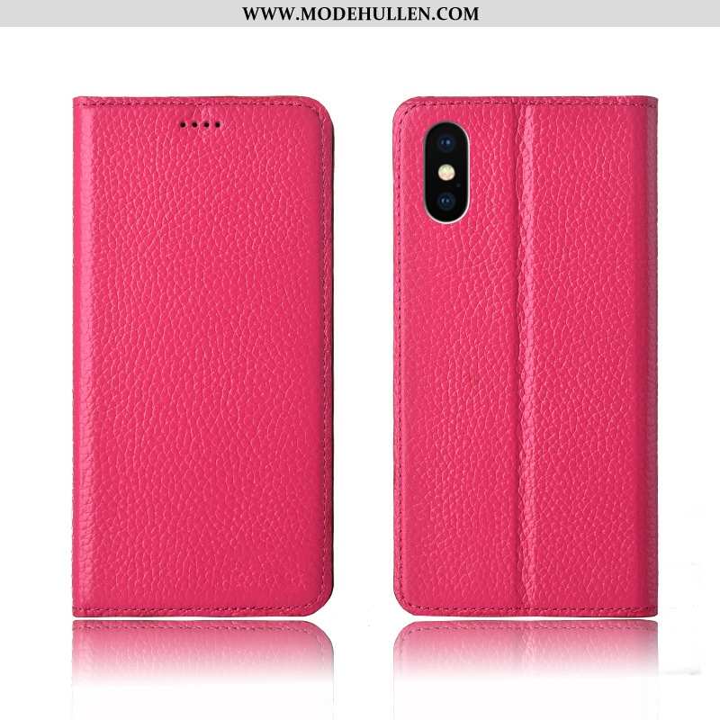 Hülle iPhone X Weiche Silikon Einfassung Litchi Handy Anti-sturz Rot Rosa