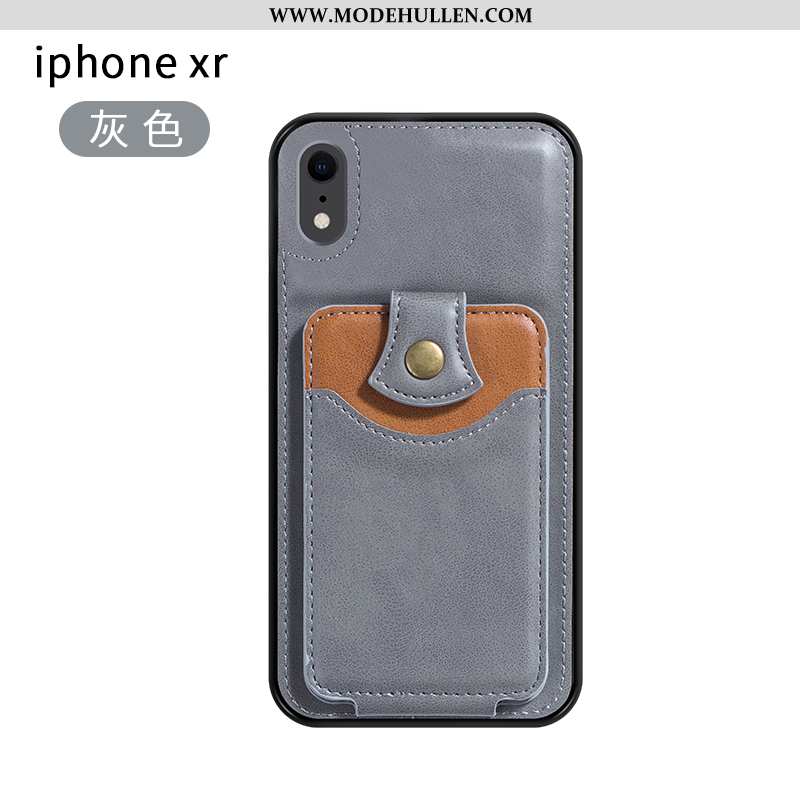 Hülle iPhone Xr Lederhülle Leder Anti-sturz Qualität Handy Einfassung Case Grau
