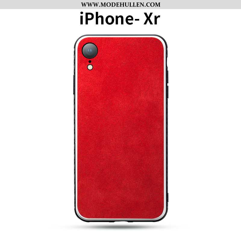 Hülle iPhone Xr Lederhülle Nubuck Alles Inklusive Case Rot Muster Zweifarbig Rote