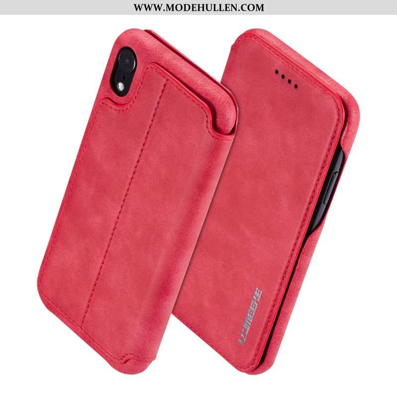 Hülle iPhone Xr Super Dünne Rot Lederhülle Einfassung Handy Anti-sturz Rote