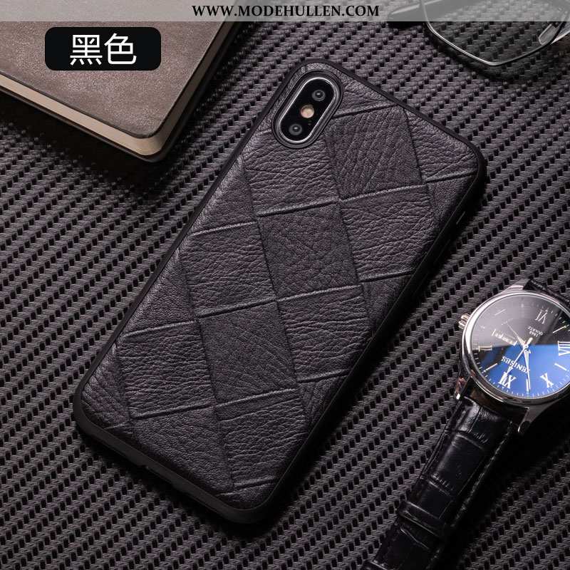 Hülle iPhone Xs Echt Leder Leder Angepasst Kühlung Persönlichkeit Einfach Schwarz