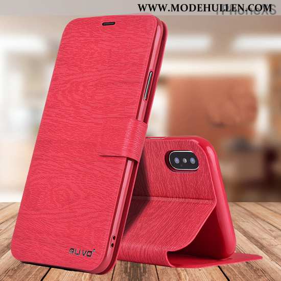 Hülle iPhone Xs Lederhülle Weiche Schutz Silikon Folio Handy Rot Rote