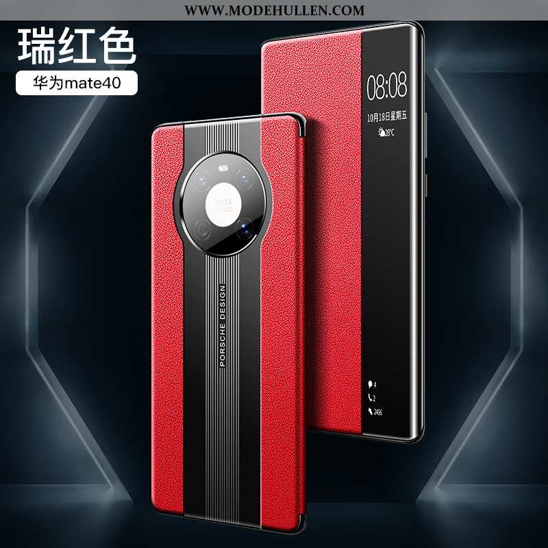 Hülle Huawei Mate 40 Echt Leder Schutz Anti-sturz Rot Handy Case Rote