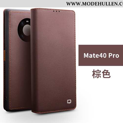 Hülle Huawei Mate 40 Pro Lederhülle Echt Leder Case Anti-sturz Folio Einfach Braun