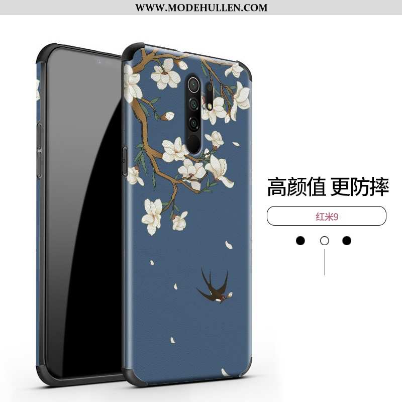 Hülle Xiaomi Redmi 9 Schutz Nubuck Leder Blumen Chinesische Art Weiche Neu Lila