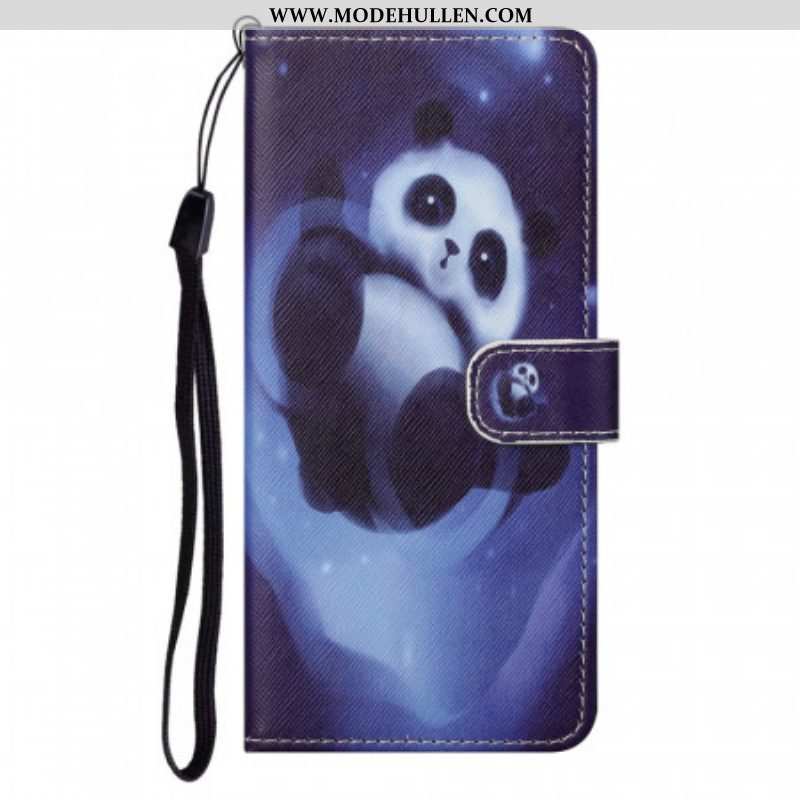 Flip Case Für Moto G71 5G Mit Kordel Panda Space Mit Schlüsselband