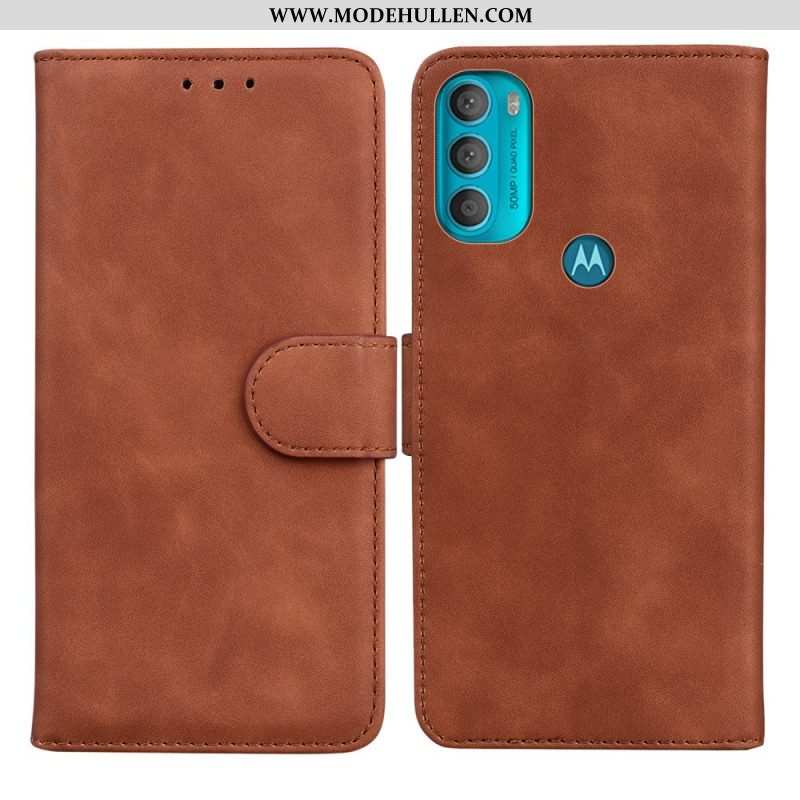 Flip Case Für Moto G71 5G Monochromer Ledereffekt