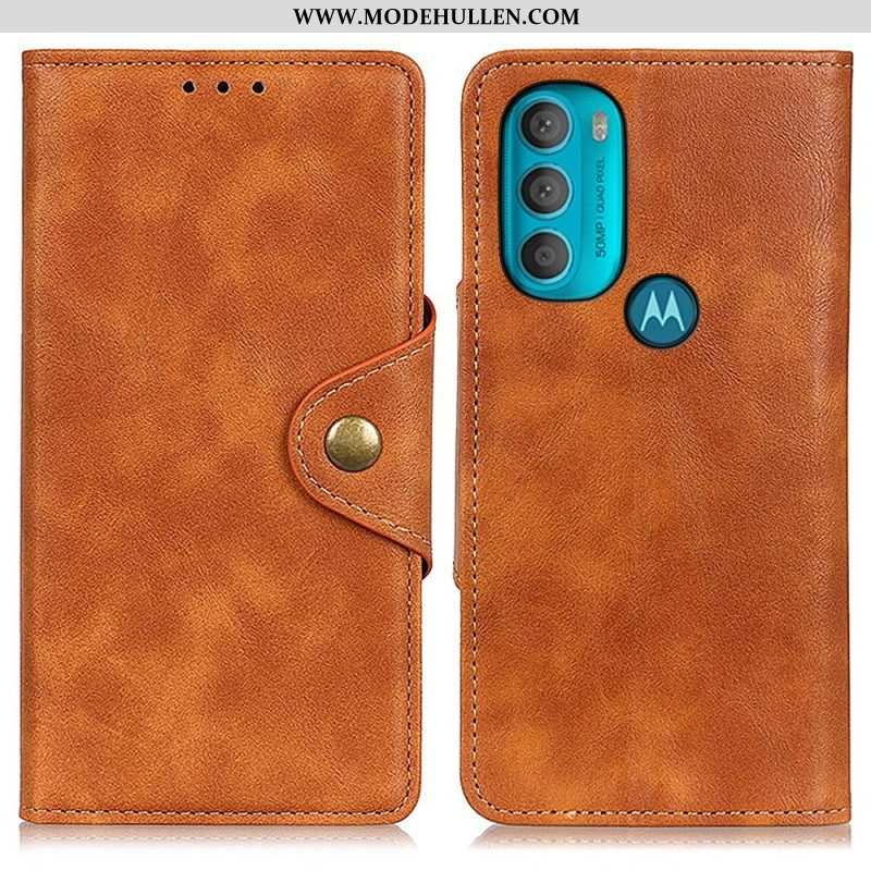 Flip Case Für Moto G71 5G Vintage Kunstleder Und Knopf