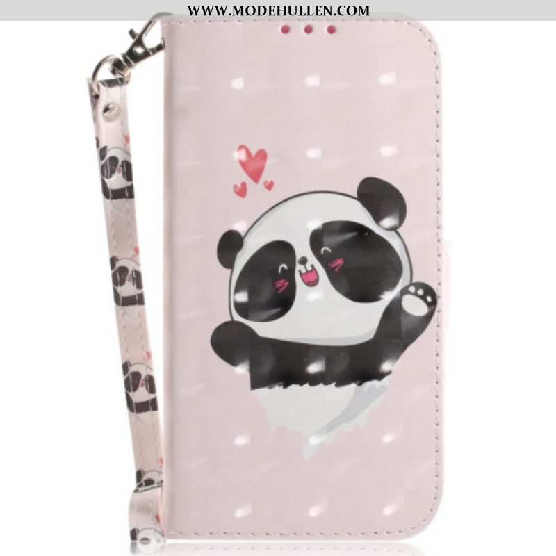 Flip Case Für Moto G73 5G Mit Kordel Panda Love Mit Schlüsselband