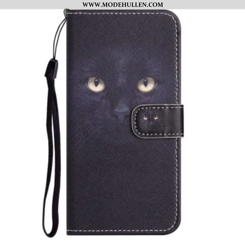 Flip Case Für OnePlus 10T 5G Mit Kordel Schwarze Katze Mit Riemen