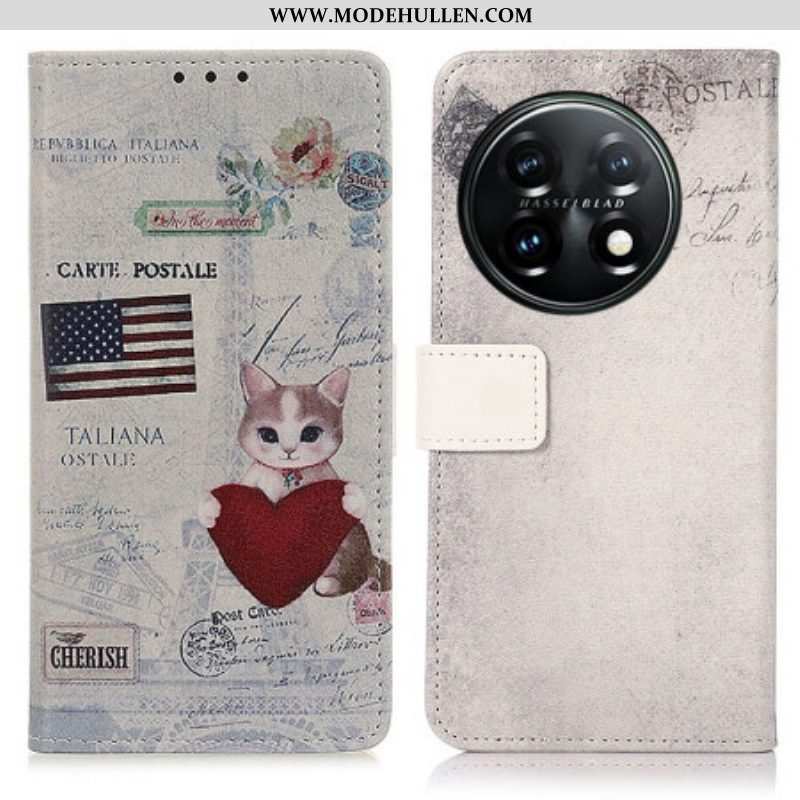 Flip Case Für OnePlus 11 5G Reisende Katze