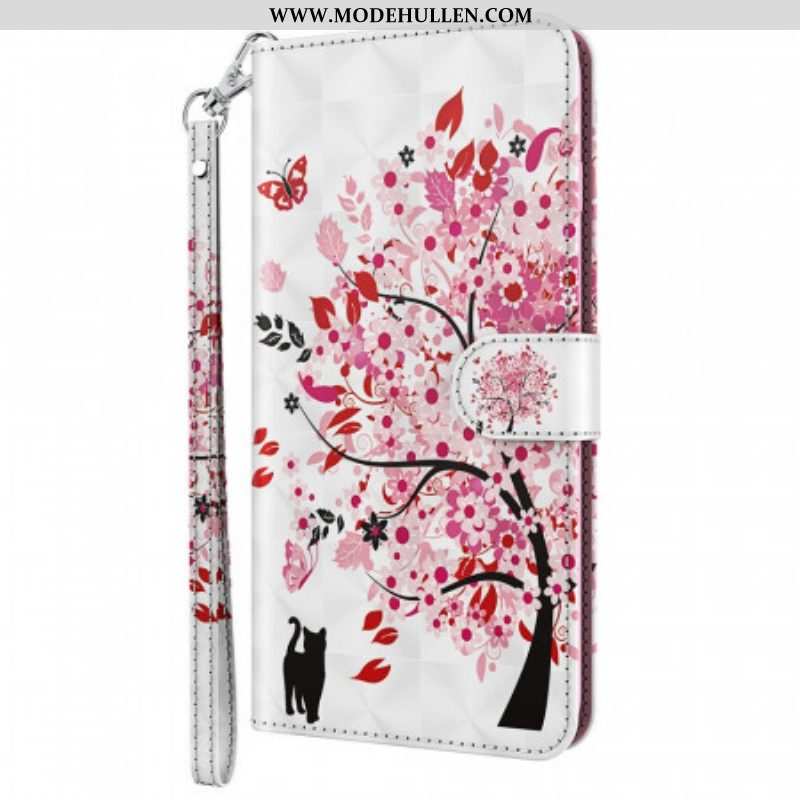 Flip Case Für OnePlus Nord 2 5G Rosa Baum Und Schwarze Katze