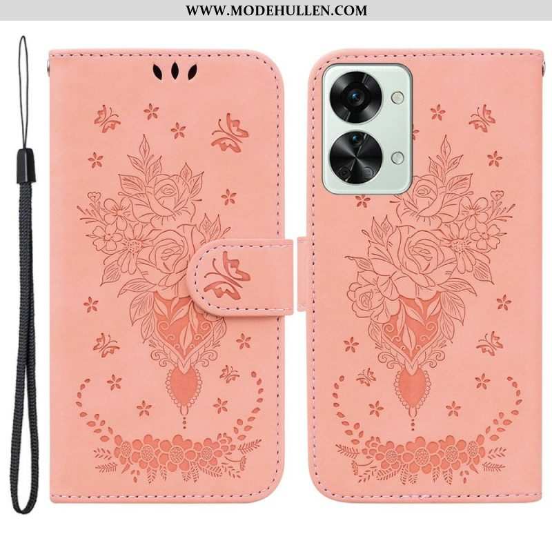 Flip Case Für OnePlus Nord 2T 5G Rosen Und Schmetterlinge