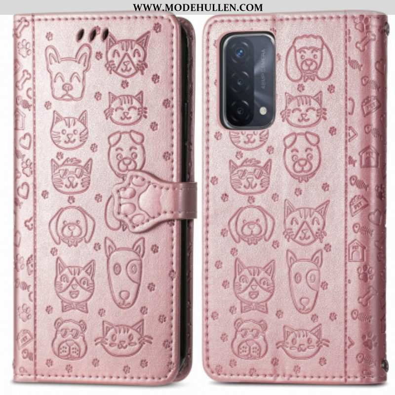 Flip Case Für Oppo A54 5G / A74 5G Animierte Tiere