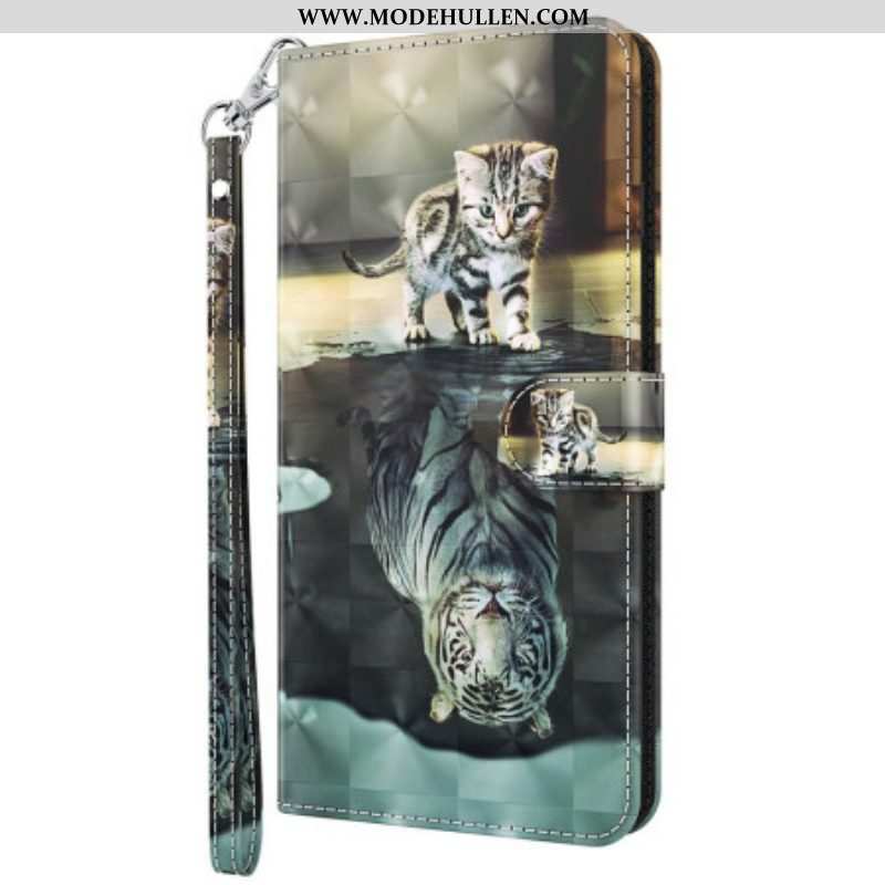 Flip Case Für Oppo A94 5G Katze Und Tiger Mit Schlüsselband