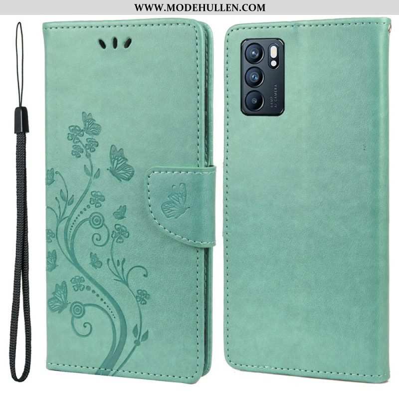 Flip Case Für Oppo Reno 6 5G Schmetterlinge Und Blumen