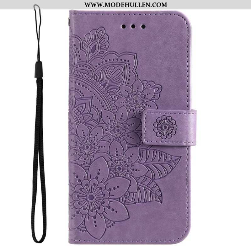 Flip Case Für Oppo Reno 8 Pro Mit Kordel Riemchenblumenmuster