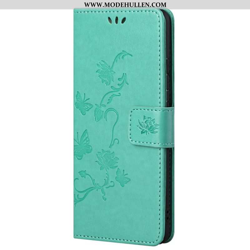Flip Case Für Poco M4 Pro 5G Asiatische Schmetterlinge Und Blumen