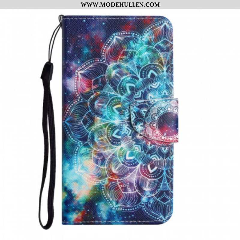 Flip Case Für Poco M4 Pro 5G Mit Kordel Auffälliger Halber Mandala-riemchen