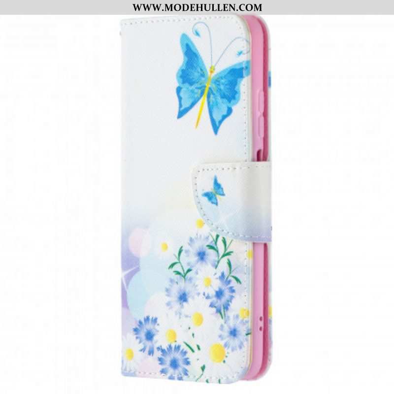 Flip Case Für Poco M5s Bemalte Schmetterlinge Und Blumen