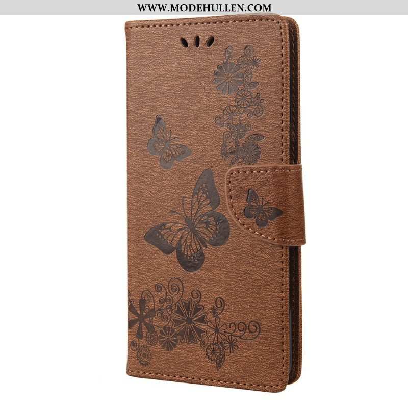 Flip Case Für Poco X4 Pro 5G Mit Kordel Hübsche Schmetterlinge Mit Riemen