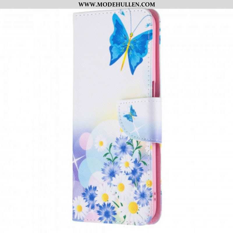 Flip Case Für Realme 8 5G Bemalte Schmetterlinge Und Blumen