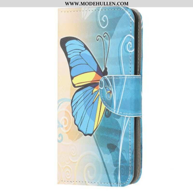Flip Case Für Samsung Galaxy A52 4G / A52 5G / A52s 5G Blauer Und Gelber Schmetterling