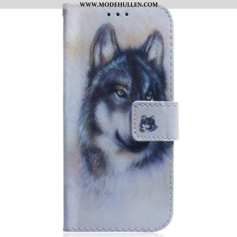 Flip Case Für Samsung Galaxy A54 5G Mit Kordel Riemchen-aquarell-wolf