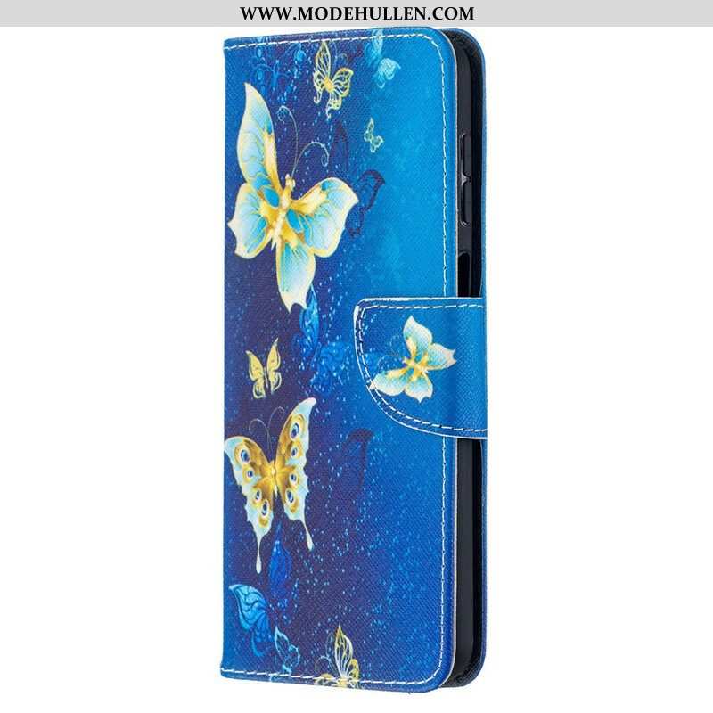 Flip Case Für Samsung Galaxy M12 / A12 Goldene Schmetterlinge
