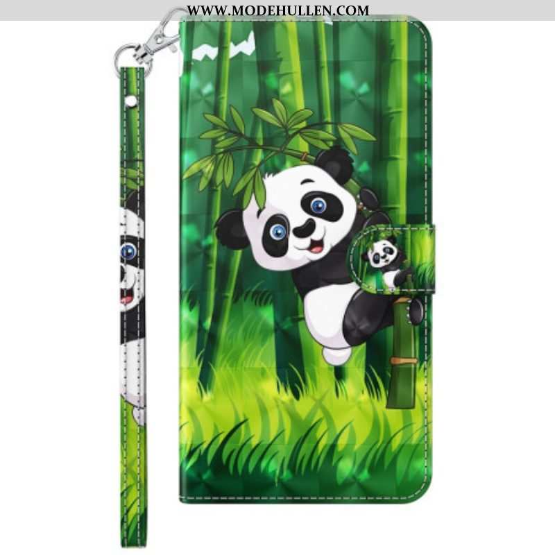 Flip Case Für Samsung Galaxy M13 Panda Und Bambus Mit Schlüsselband