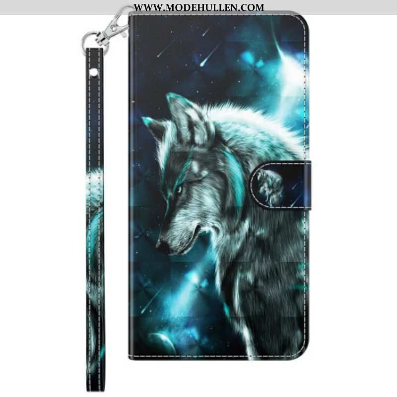 Flip Case Für Samsung Galaxy M13 Wolf Mit Schlüsselband