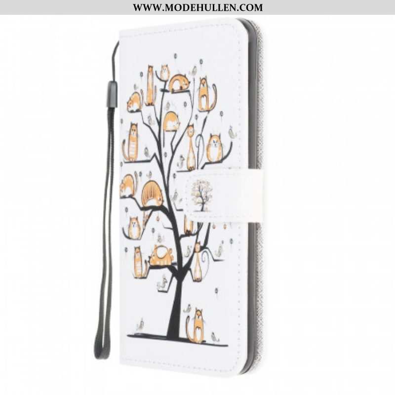 Flip Case Für Samsung Galaxy M32 Mit Kordel Funky Cats Mit Riemen