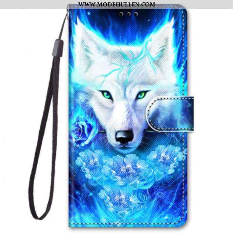 Flip Case Für Samsung Galaxy M52 5G Fluoreszierender Wolf