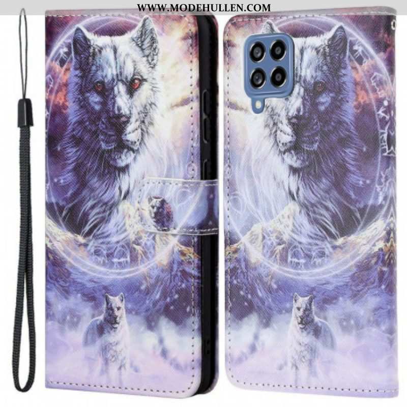 Flip Case Für Samsung Galaxy M53 5G Mit Kordel Schlüsselband Wolf