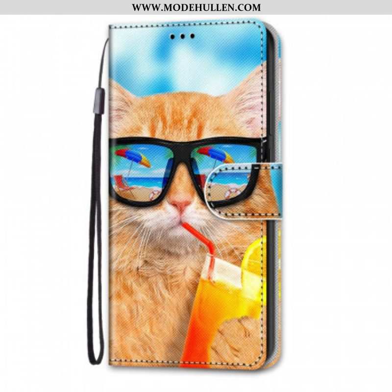 Flip Case Für Samsung Galaxy M53 5G Mit Kordel Strappy Star Cat