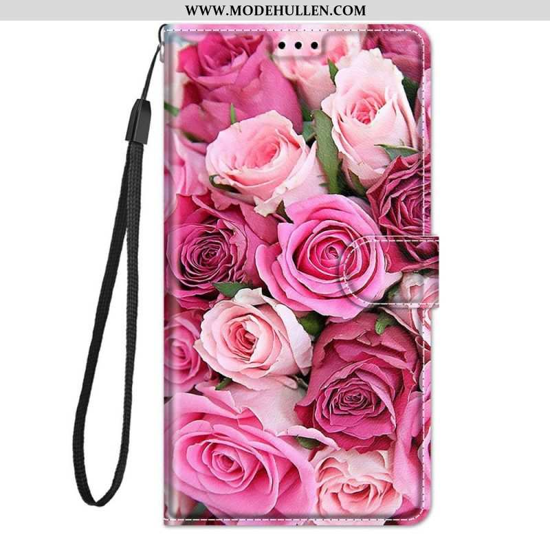 Flip Case Für Samsung Galaxy M53 5G Rosen Mit Schlüsselband