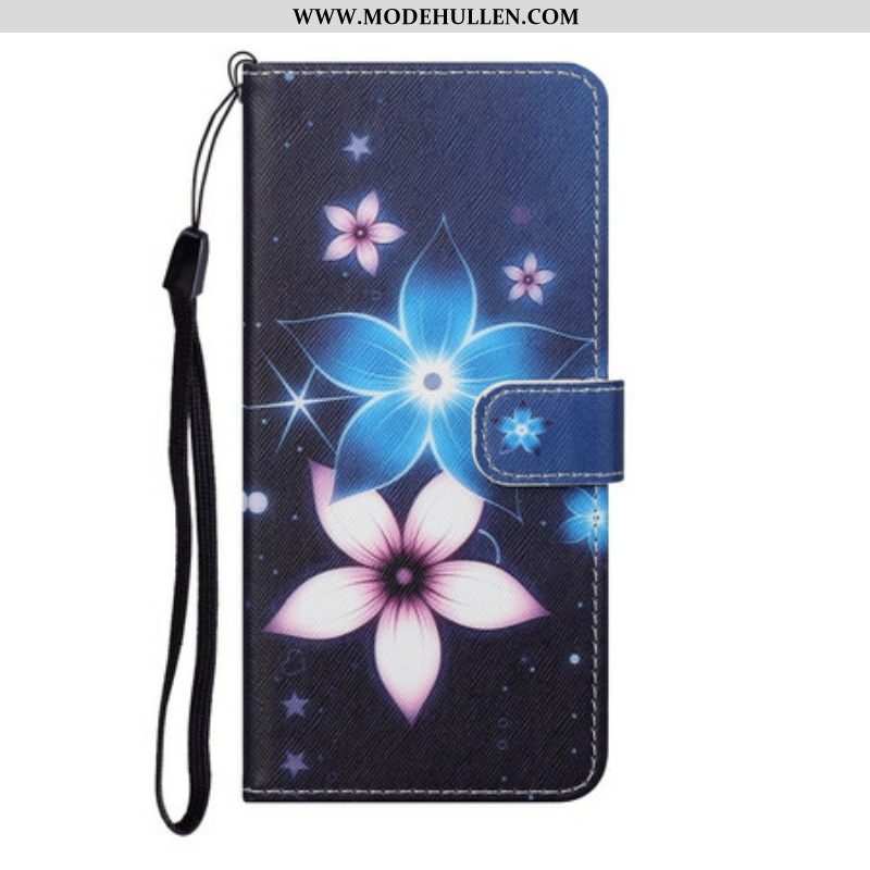 Flip Case Für Samsung Galaxy S21 5G Mit Kordel Mondriemenblumen