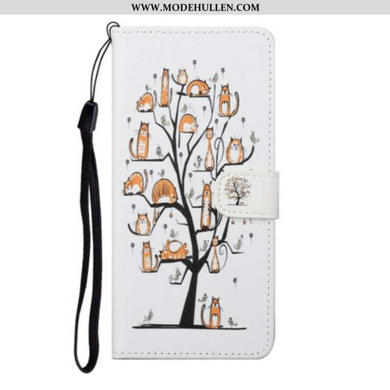 Flip Case Für Samsung Galaxy S21 FE Mit Kordel Funky Cats Mit Riemen