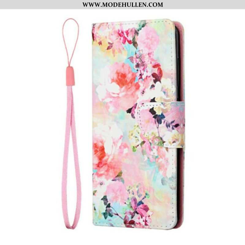 Flip Case Für Samsung Galaxy S21 FE Mit Kordel Vintage Riemchenblumen