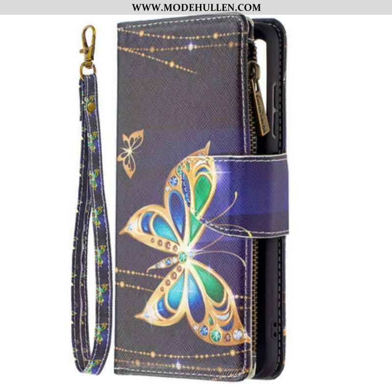 Flip Case Für Samsung Galaxy S21 FE Reißverschlusstasche Mit Schmetterlingen