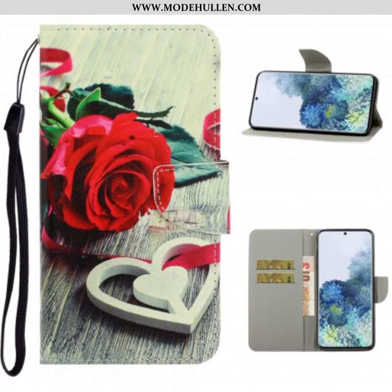 Flip Case Für Samsung Galaxy S21 Ultra 5G Mit Kordel Bunte Riemchenblumen