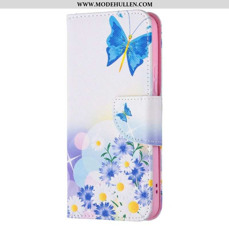 Flip Case Für Samsung Galaxy S22 5G Bemalte Schmetterlinge Und Blumen